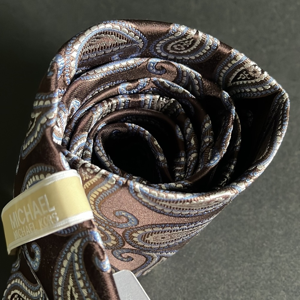 Michael Kors Brown Blue Paisley Silk Tie - New with Tags - Picture 5 of 16